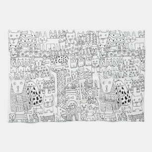 Linge De Cuisine Chiens et chiots noirs et blancs à la mode Motif