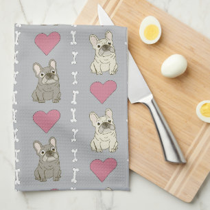 Linge De Cuisine Chiens mignons, Frenchie, cœurs et os