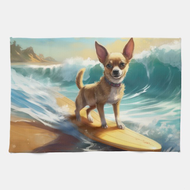Linge De Cuisine Chihuahua Beach Surf Peinture (Horizontal)