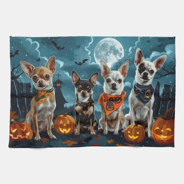 Linge De Cuisine Chihuahua Halloween Éffrayant (Horizontal)