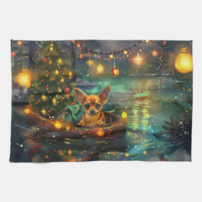 Linge De Cuisine Chihuahua Noël Festive Voyage (Horizontal)