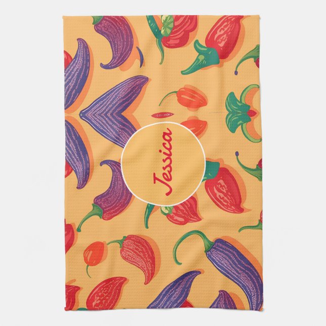 Linge De Cuisine Chili pepper Pastel Colorful Motif personnalisé (Vertical)