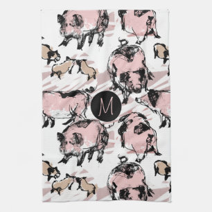 Linge De Cuisine Chinois année de porc Zodiac original Monogramme c