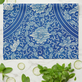 Linge De Cuisine Chinoiserie Classique Chinois Floral Bleu Blanc