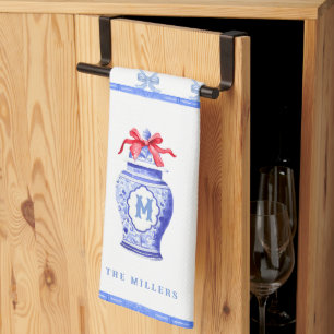 Linge De Cuisine Chinoiserie Ginger Jar Monogramme   Bow rouge