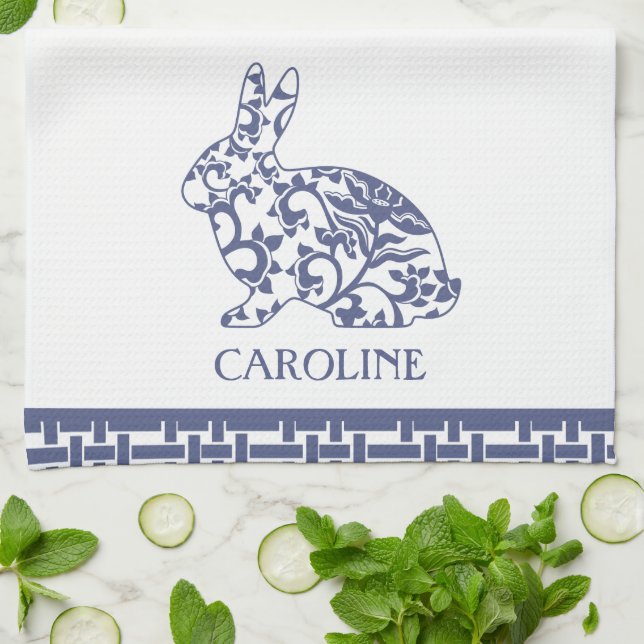 Linge De Cuisine Chinoiserie Lapin Rabbit Personnalisé (Plié)
