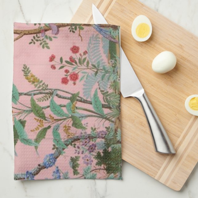 Linge De Cuisine Chinoiserie rose (Quart Plié)