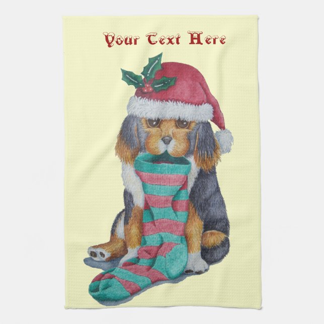 Linge De Cuisine chiot noir et brun mignon vêtu pour noël (Vertical)