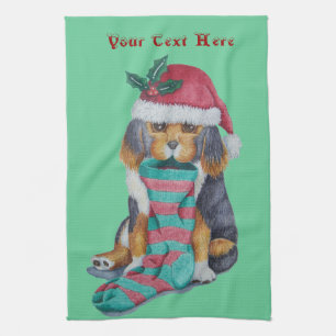 Linge De Cuisine chiot noir et brun mignon vêtu pour noël