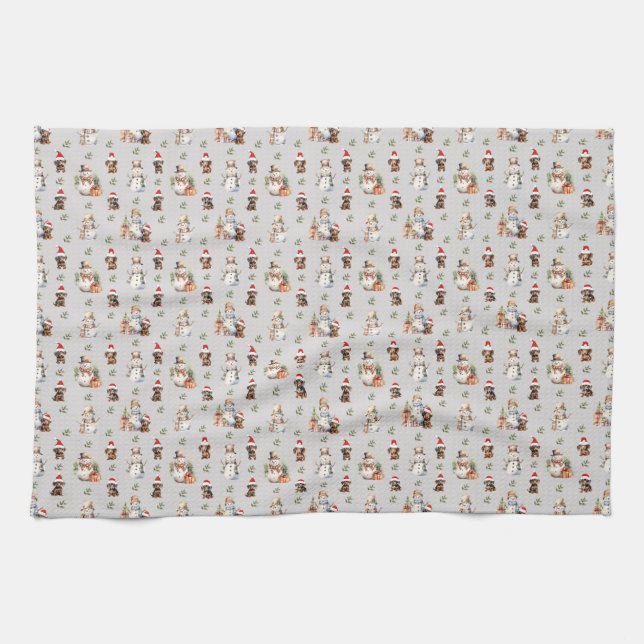Linge De Cuisine Chiots de Dachshund : Chapeaux de Père Noël, Holly (Horizontal)