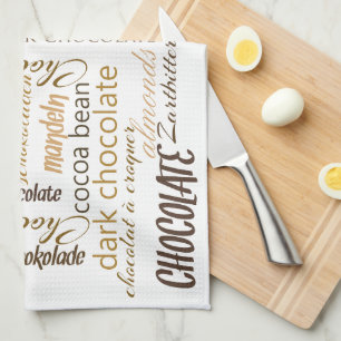 Linge De Cuisine Chocolat, amandes et texte en chocolat noir