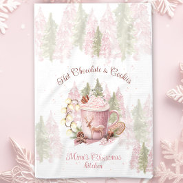 Linge De Cuisine Chocolat chaud et biscuits Nom Noël rose