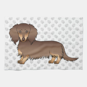 Linge De Cuisine Chocolat & Tan Long Cheveux Dachshund Chien & Pâte