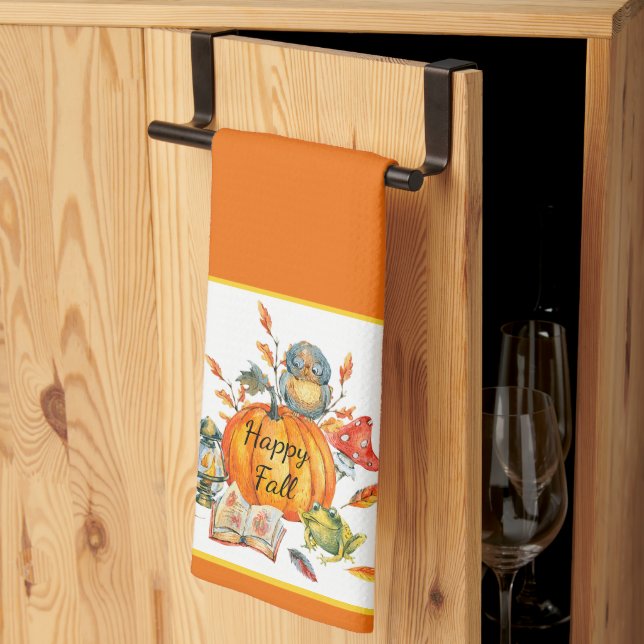 Linge De Cuisine Chouette Citrouille et grenouille (Pliage en tiers)
