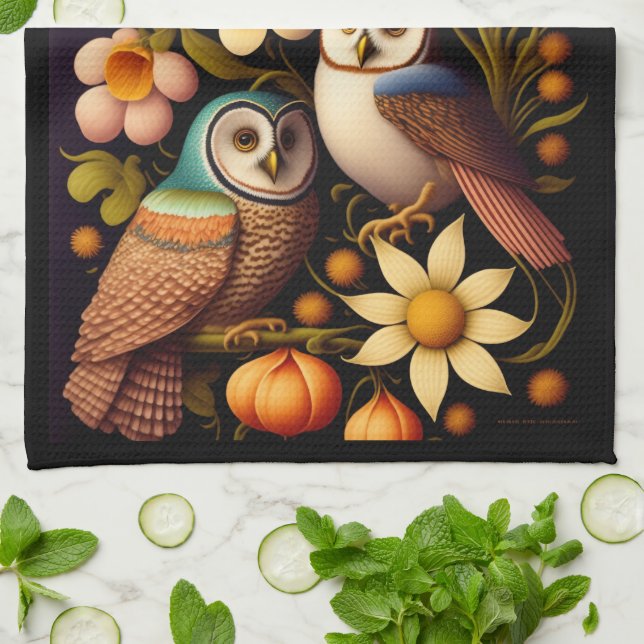 Linge De Cuisine Chouettes et fleurs | Moderne Haeckel (Plié)