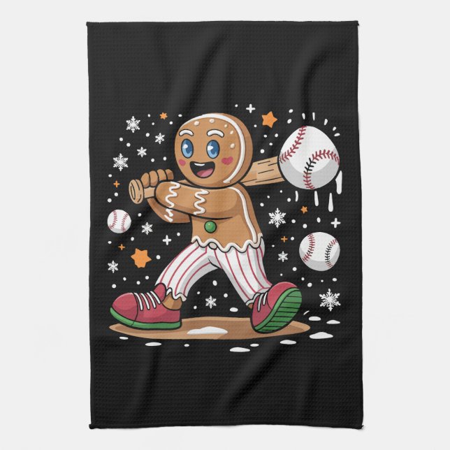 Linge De Cuisine Christmas Gingerbread Man Sports Player Baseball  (Vertical)