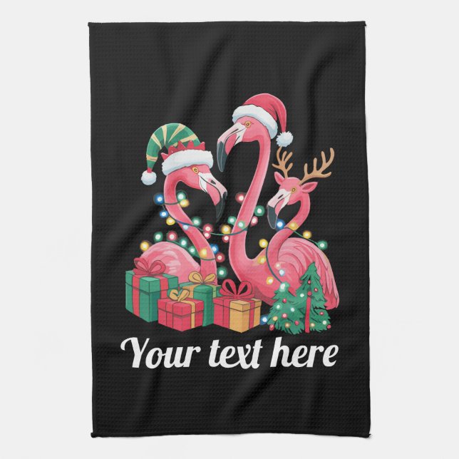 Linge De Cuisine Christmas Palm Flamingo Personalized Xmas Lights  (Vertical)
