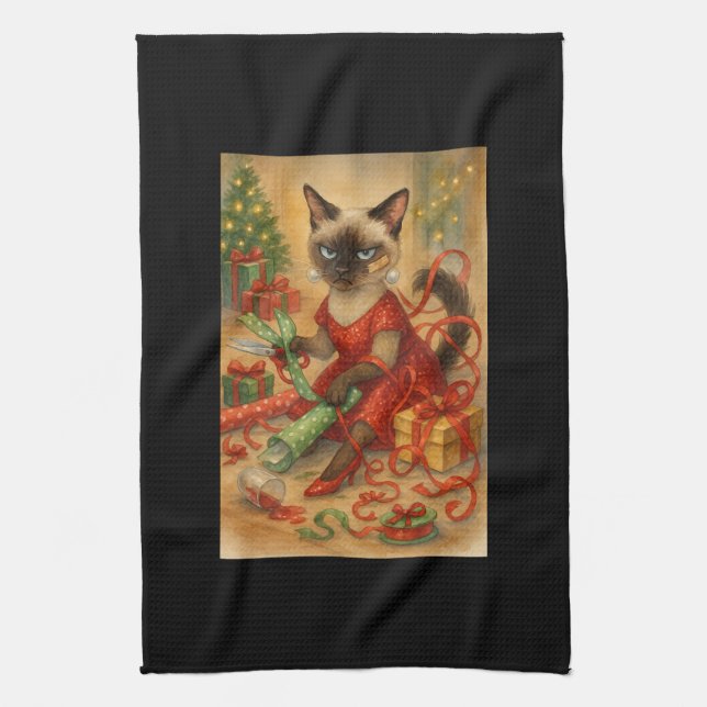 Linge De Cuisine Christmas Siamese Cat Poster Holiday Home  (Vertical)