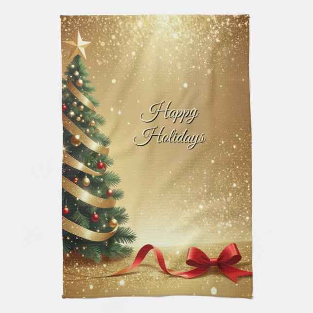 Linge De Cuisine Christmas Tree Ribbons Holiday Kitchen Towel (Vertical)