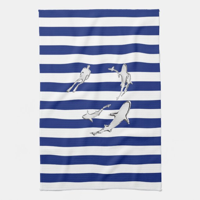 Linge De Cuisine Chrome Comme Plongeur et requins sur les rayures n (Vertical)