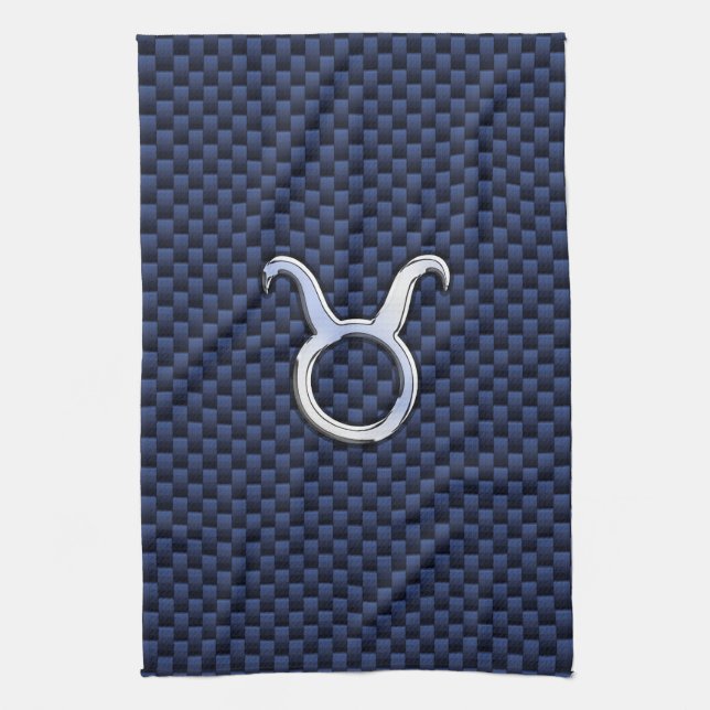 Linge De Cuisine Chrome Comme Taurus Zodiac Signe Bleu Carbone Impr (Vertical)