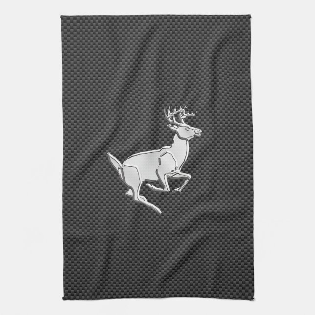 Linge De Cuisine Chrome Like Running Deer on Carbon Fiber (Vertical)