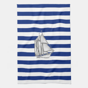 Linge De Cuisine Chrome Sailboat sur les rayures nautiques