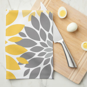 Linge De Cuisine Chrysanthèmes jaunes et gris Motif floral
