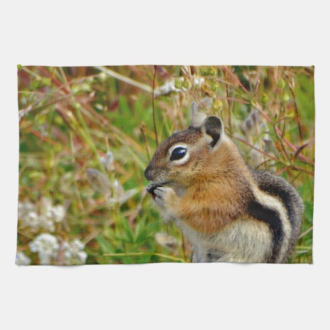 Linge De Cuisine Chubby mignon chipmunk sur la souche de bois (Horizontal)