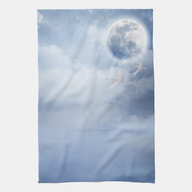Linge De Cuisine Ciel bleu magique avec cygnes volants (Vertical)