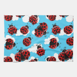 Linge De Cuisine Ciel Bleu Nuages Blancs Coccinelle Rouge