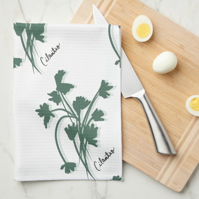 Linge De Cuisine Cilantro Herb Garden Coriander Motif (Quart Plié)