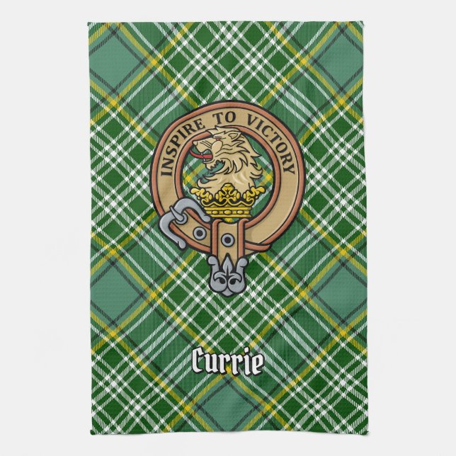 Linge De Cuisine Cimier de lion Clan Currie sur Tartan (Vertical)