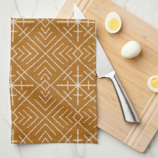 Linge De Cuisine Cinéma Bohème géométrique, Crème sur Orange (Quart Plié)