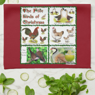 Linge De Cuisine Cinq oiseaux de Noël