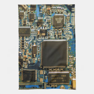 Linge De Cuisine Circuit imprimé bleu macro Photo de PCB