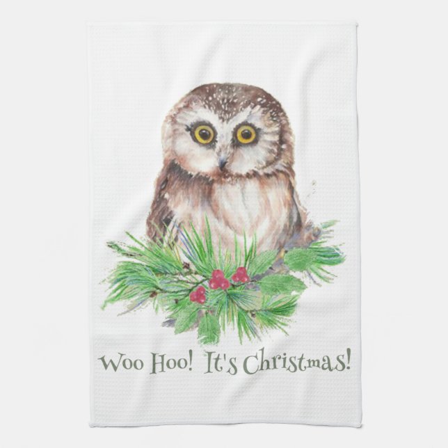 Linge De Cuisine Citation d'Humour de Noël Cute Owl Bird (Vertical)