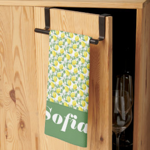 Linge De Cuisine Citron jaune motif nom personnalisé blanc