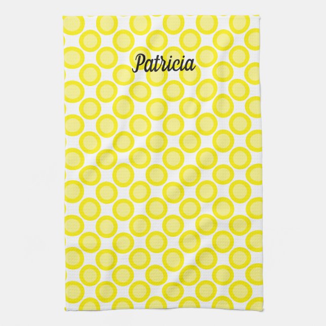 Linge De Cuisine Citron jaune Pois Nom personnalisé été automne (Vertical)