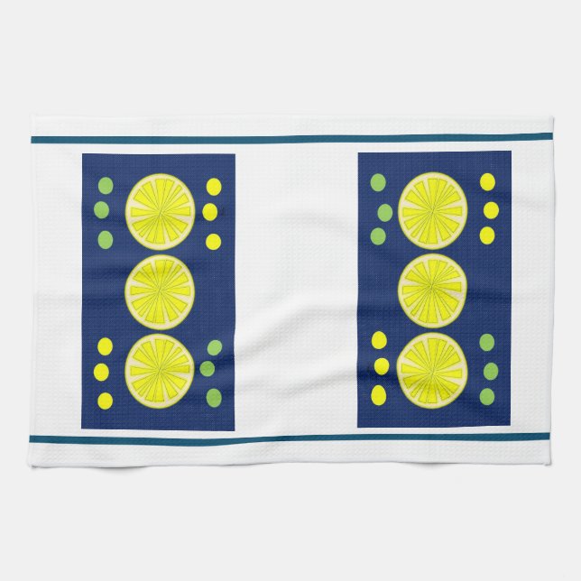Linge De Cuisine Citron sur bleu (Horizontal)