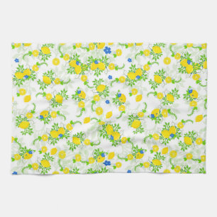 Linge De Cuisine Citrons bleus et jaunes d'été motifs floraux