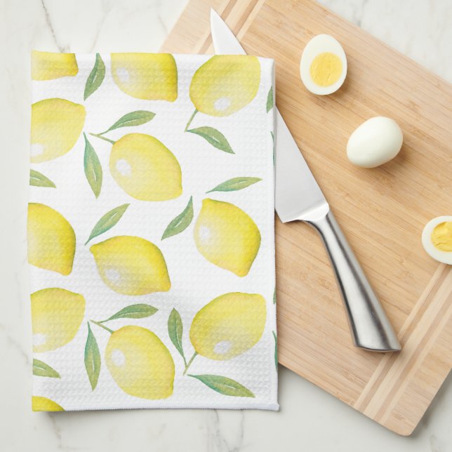 Linge De Cuisine citrons jaune aquarelle (Quart Plié)