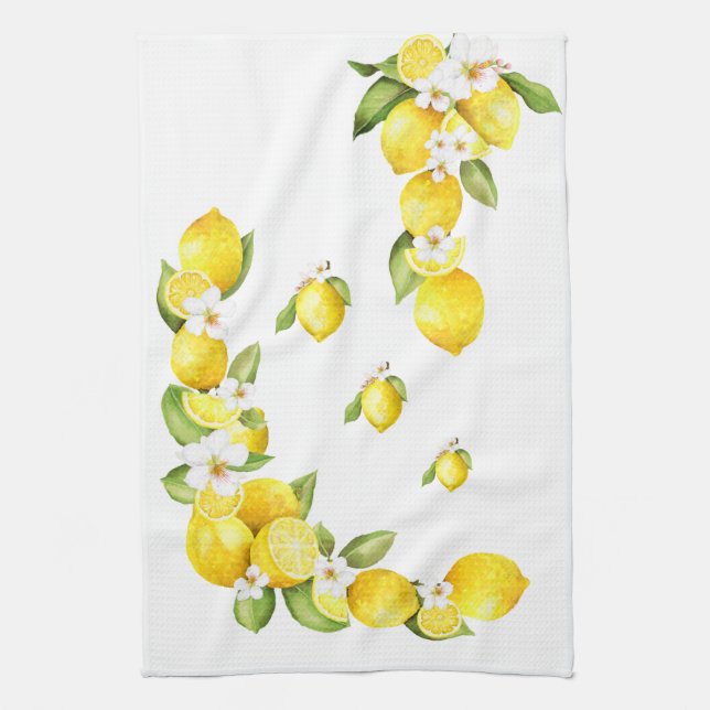 Linge De Cuisine Citrons jaunes ensoleillés avec les fleurs (Vertical)