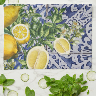 Linge De Cuisine Citrons méditerranéens Carreaux portugais d'été