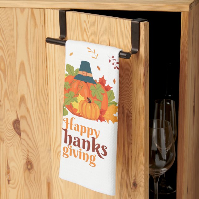 Linge De Cuisine Citrouille bon thanksgiving avec Casquette et Feui (Pliage en tiers)