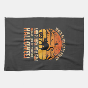 Linge De Cuisine Citrouille Chat Noir Halloween Design Vectoriel