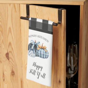 Linge De Cuisine Citrouille d'aquarelle bleu Buffalo Plaid