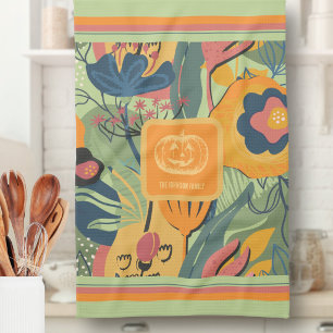 Linge De Cuisine Citrouille florale automnale vert sauge moutarde