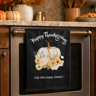 Linge De Cuisine Citrouille Florale Personnalisée de Thanksgiving