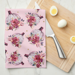Linge De Cuisine Citrouille rose automne aquarelle florale automne